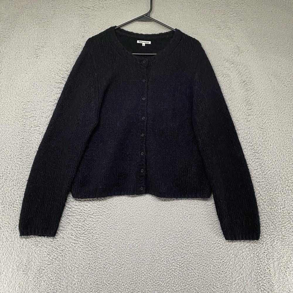 Reformation Cardigan Sweater Womens XL Black Alpaca Merino Knit Button Front